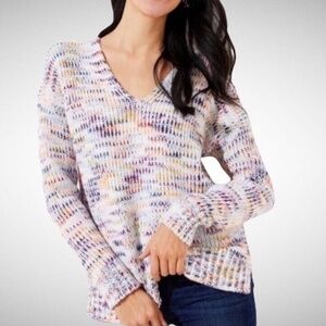 Loft Multicolor Coquette Space Dye Long Sleeve V-Neck Pullover Sweater Size M